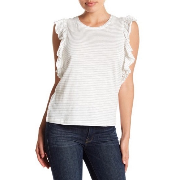 Susina Tops - Susina Draped Ruffle Panel Striped Tee White Size Medium Petite NWOT